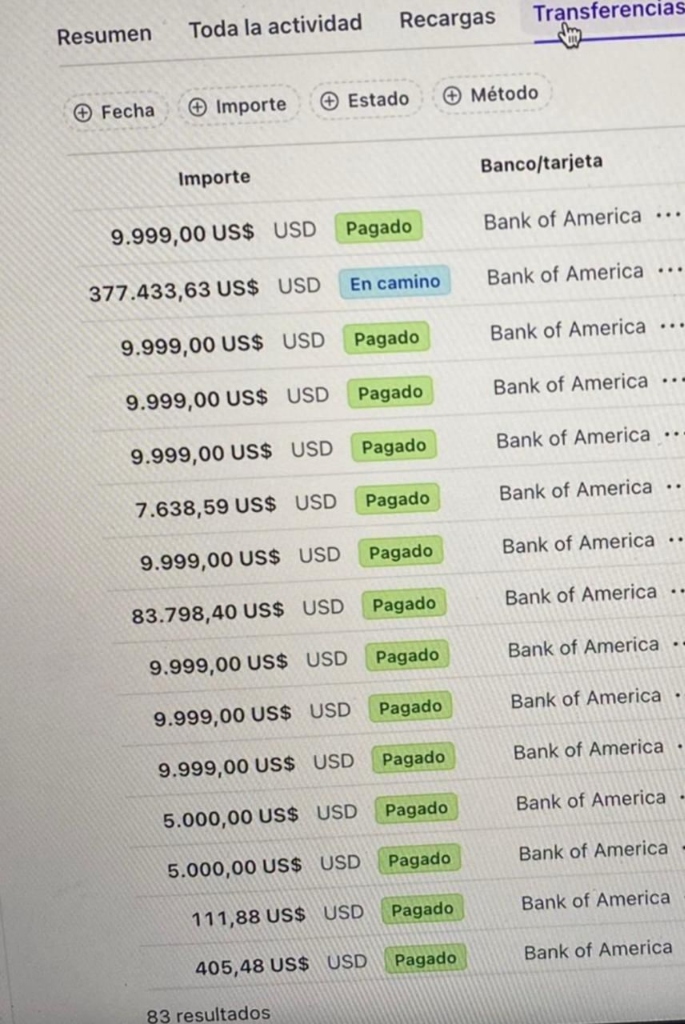 Bank transfers - Bank of America